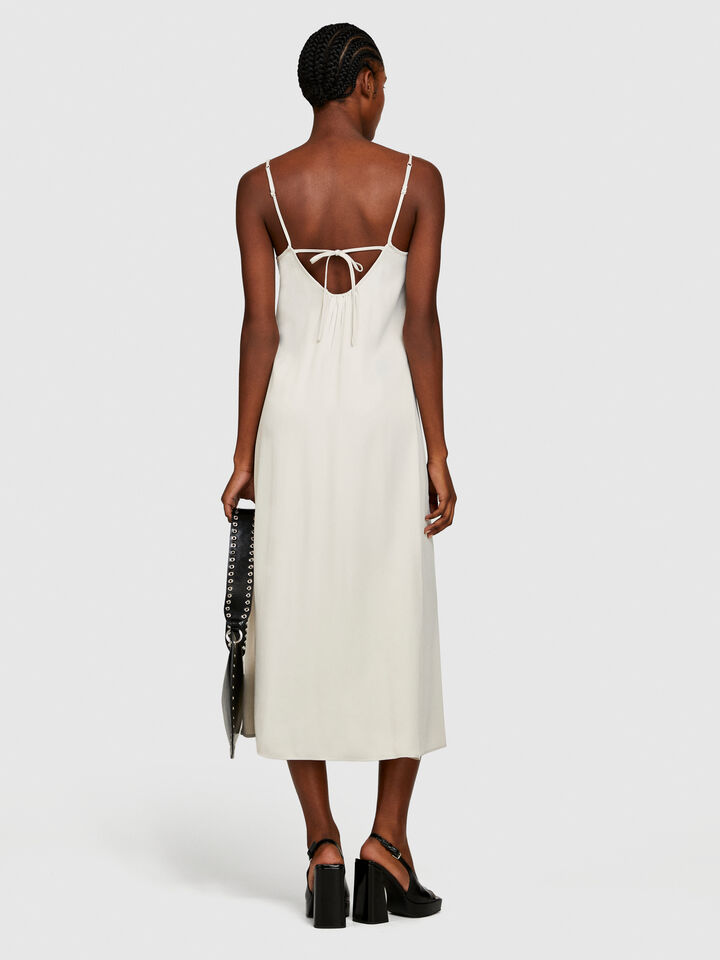 Satin dress with crochet - women's midi dresses - Creamy White | Sisley image number 3